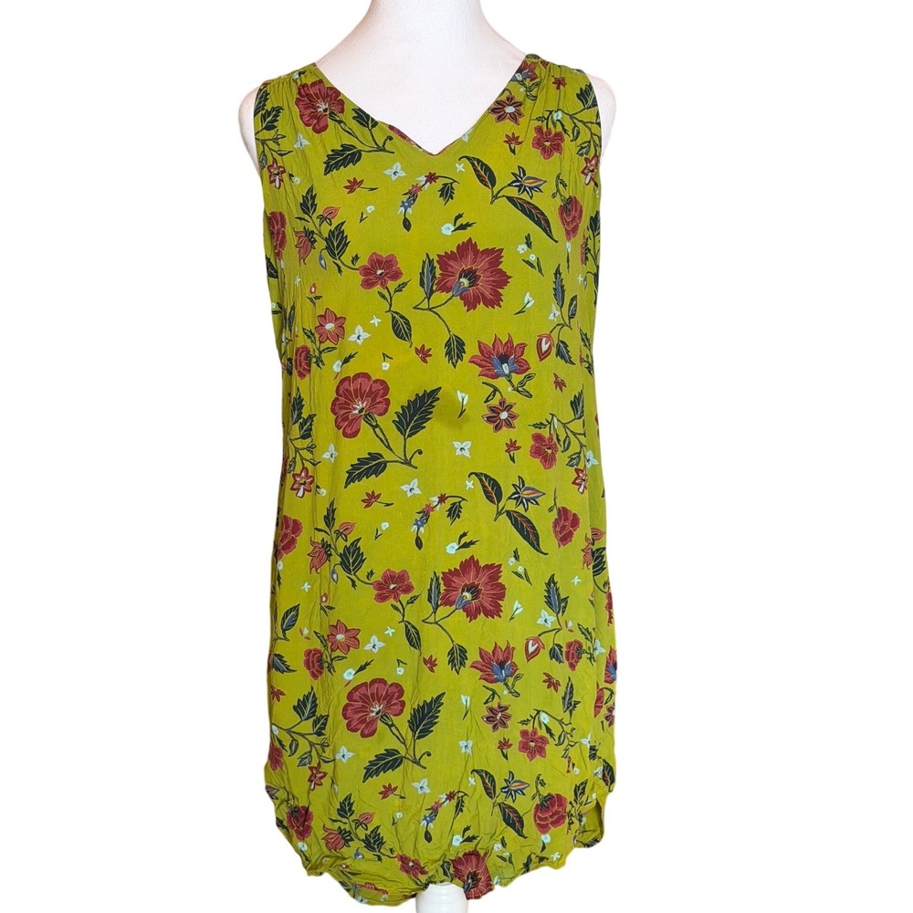 Old Navy Womens Medium Floral Shift Dress Green V-Neck Keyhole Back‎ Sleeveless